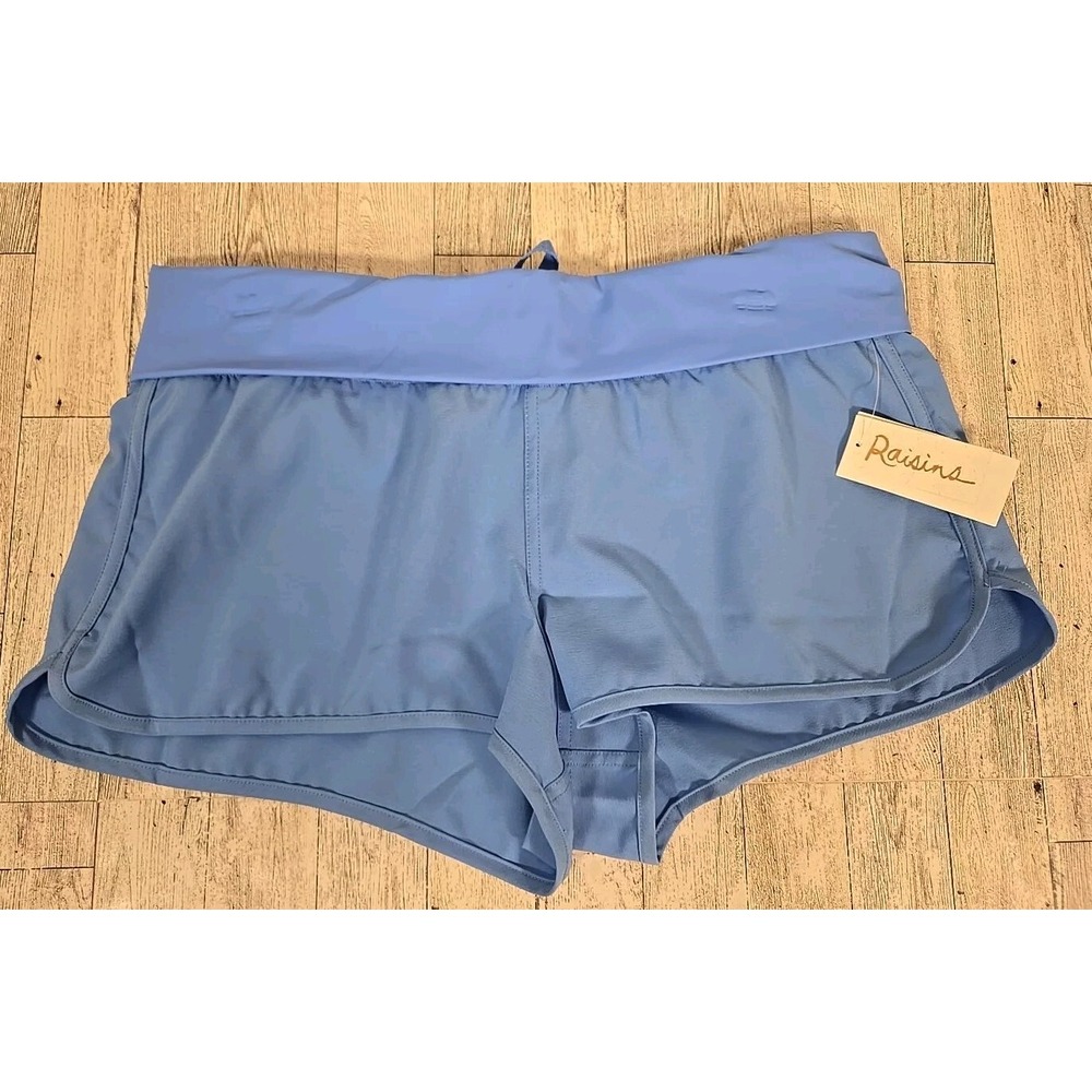 Raisins Shorts XL Juniors Blue Solid Swimsuit Aloha Surf Fold Down Waist NEW